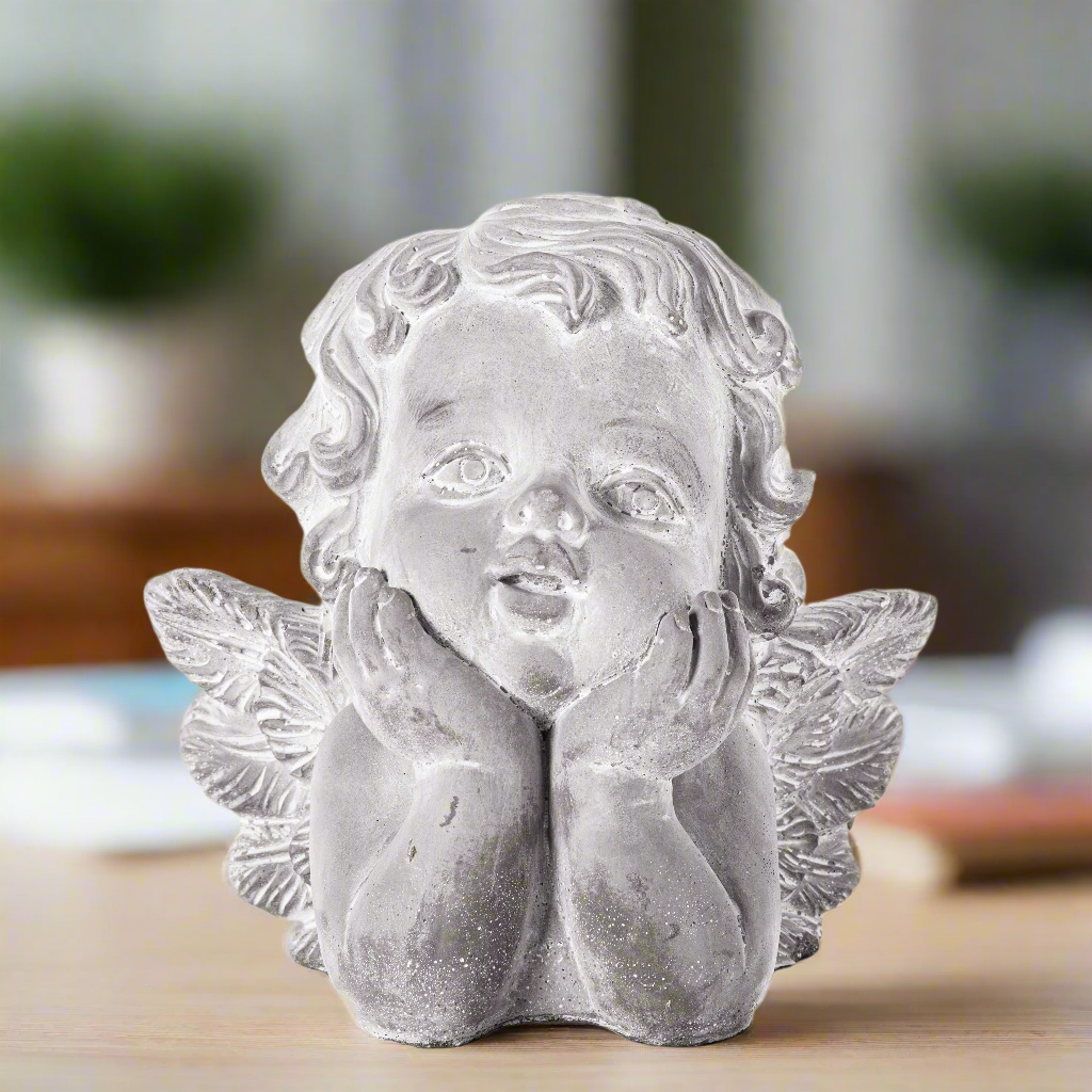 Cher-Lee Cement Cherubin Bust Figurine with Head Resting on Hand