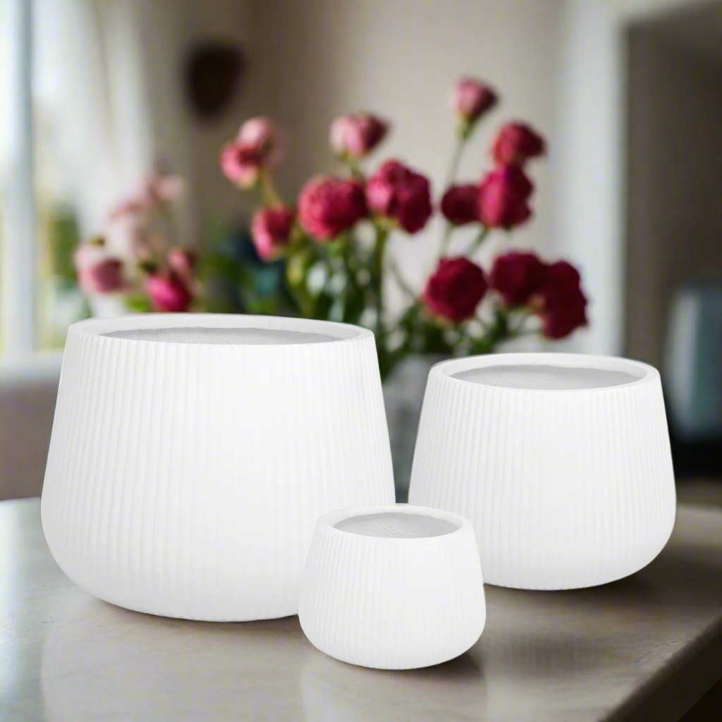 Olyssia Wide White Fiberclay Planters (Set of 3)