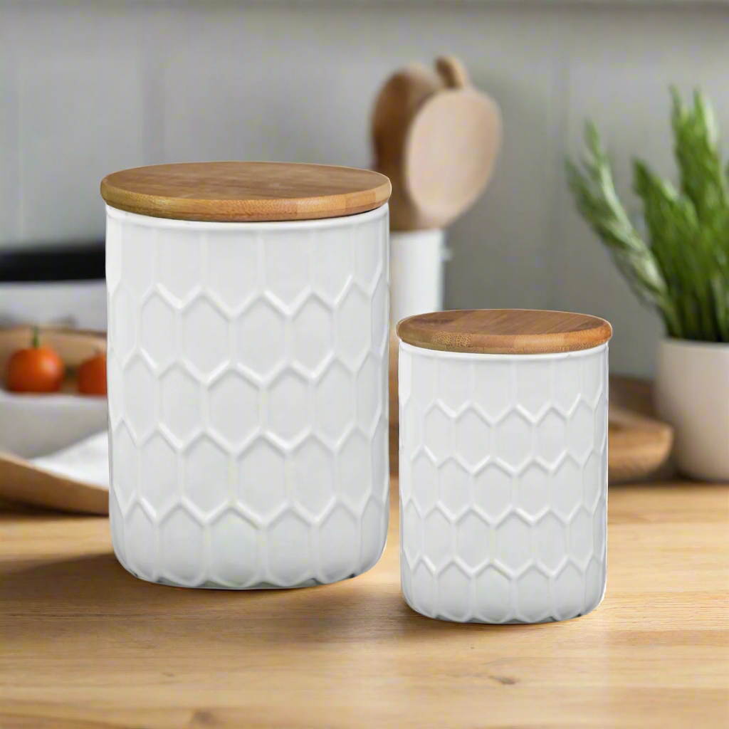 Fern Ceramic Round Canister Set (Set of 2)