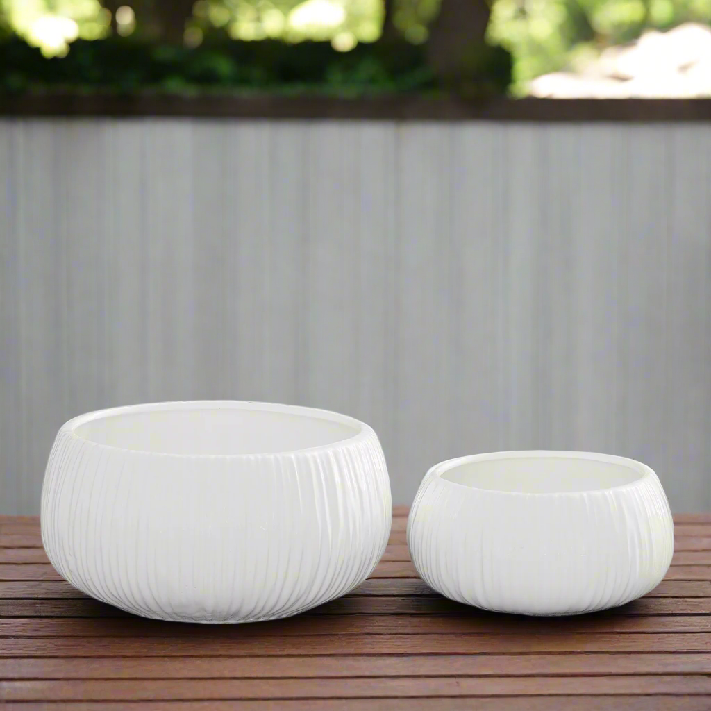 Soliva Ceramic Ribbed Flower Pot Set