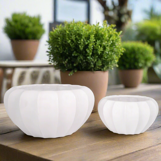 Brixton White Stoneware Planter Set (Set of 2)