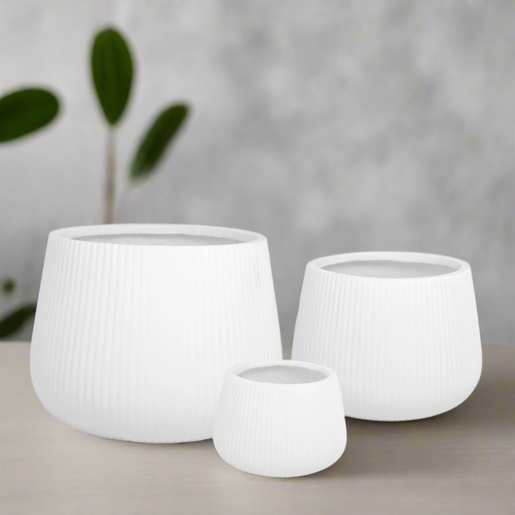 Olyssia Wide White Fiberclay Planters (Set of 3)