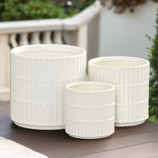 Perla Ceramic Round Planter Set (Set of 3)