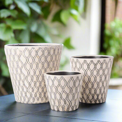 Valora Oval Pattern Ceramic Planter Set (Set of 3)