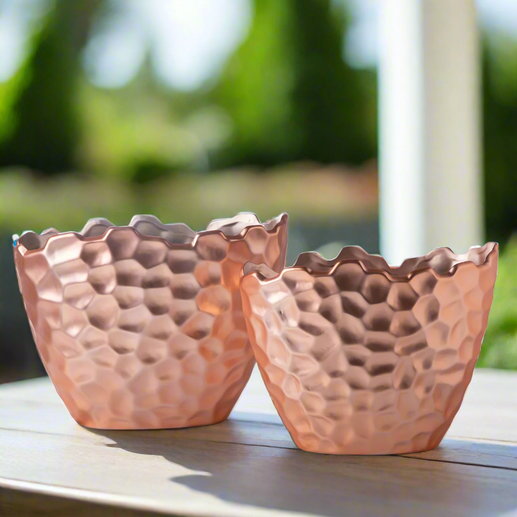 Veylan Rose Gold Oval Ceramic Planter Set (Set of 2)