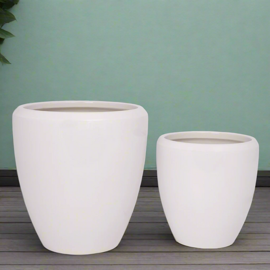 Zylar White Gloss Ceramic Planter Set (Set of 2)