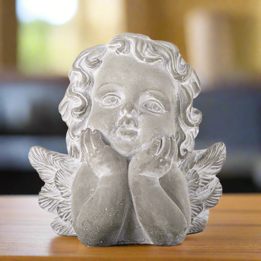 Cher-Lee Cement Cherubin Bust Figurine with Head Resting on Hand