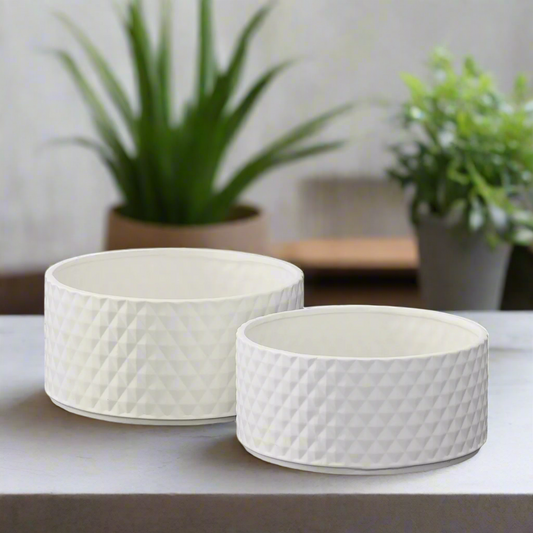 Belvoir White Ceramic Diamond Pattern Planter Set (Set of 2)