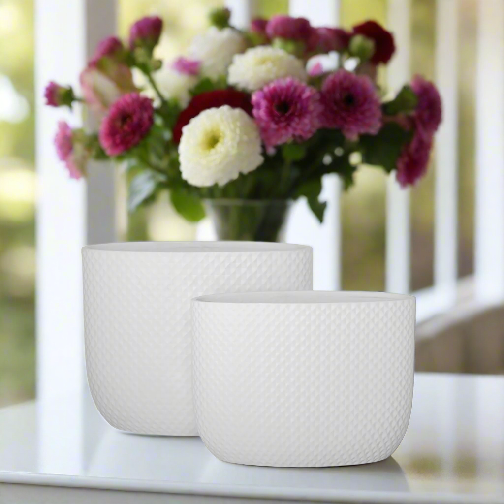 Deyara Embossed Diamond Oval Planter Set (Set of 2)
