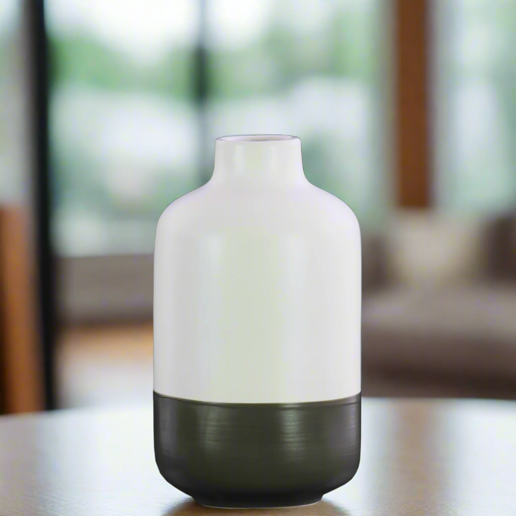 Bray Ceramic Round Bottle Vase with Banded Rim Base