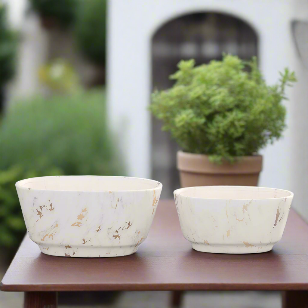 Rosven White Marble Oval Pot Set (Set of 2)