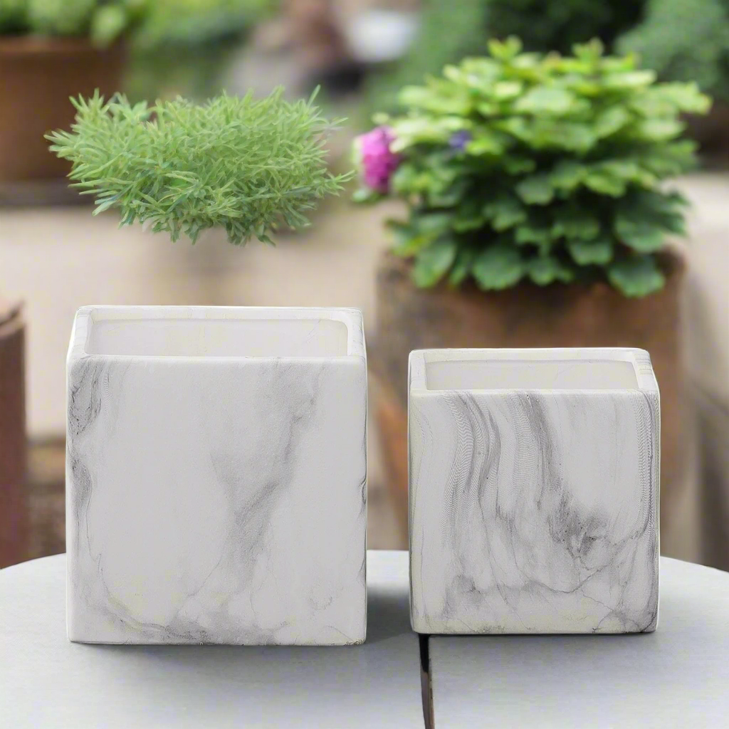 Marvello Black Marble Ceramic Square Pot (Set of 2)