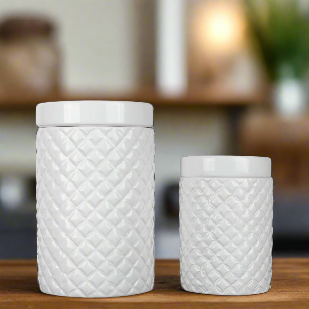 Porsha Ceramic Round Lattice Canister Set (Set of 2)