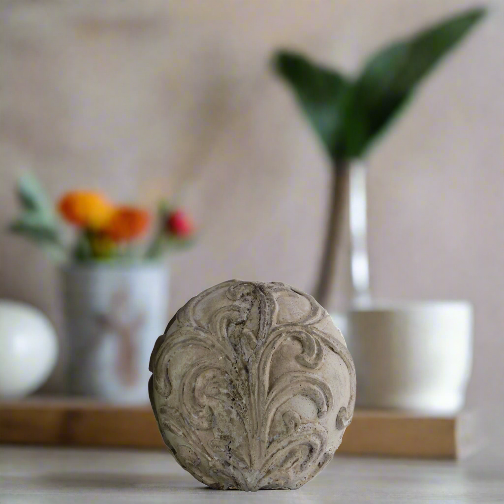 Allira Cement Ornamental Sphere with Embossed Swirl Design