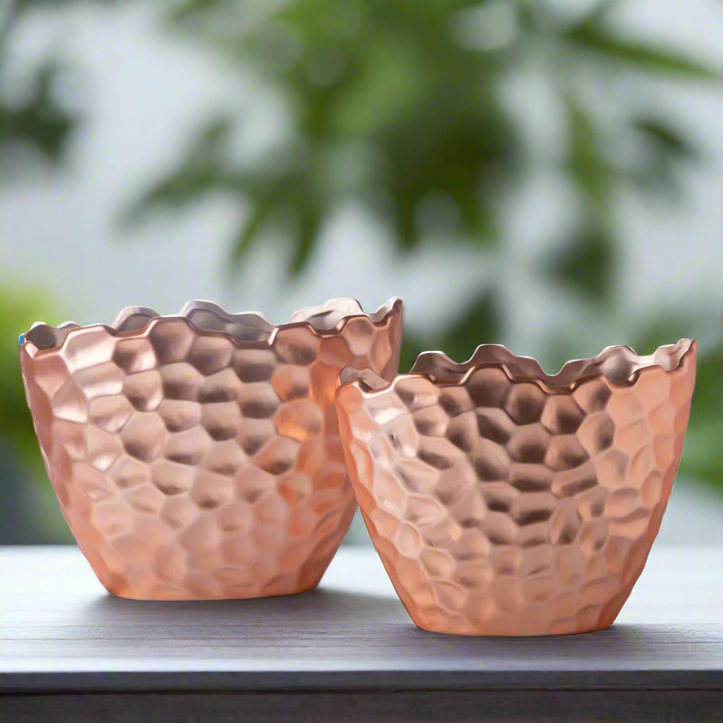 Veylan Rose Gold Oval Ceramic Planter Set (Set of 2)