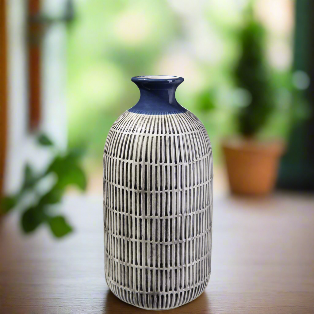 Samara Gloss Ceramic Striped Trumpet Vase
