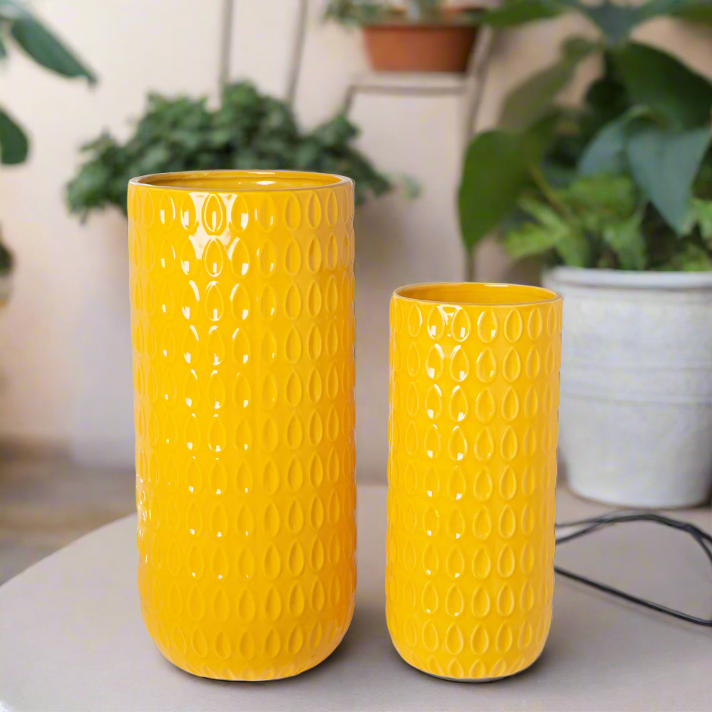 Cevira Tall Dash Line Ceramic Planter Set (Set of 2)