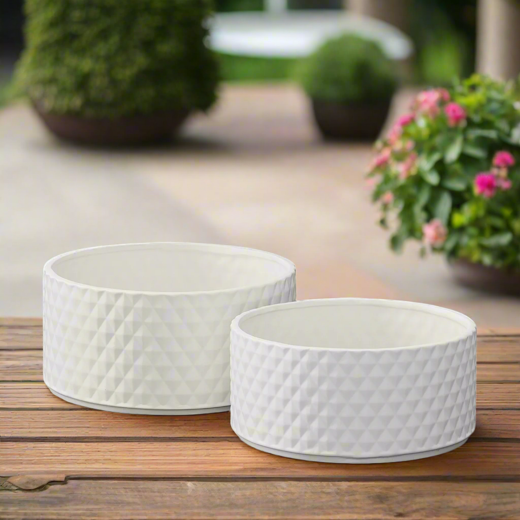 Belvoir White Ceramic Diamond Pattern Planter Set (Set of 2)