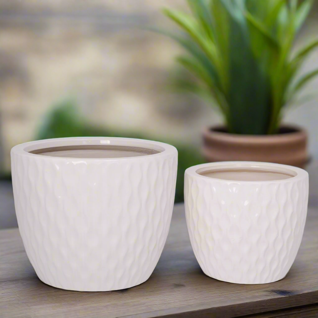 Beylin White Gloss Ceramic Planter Set (Set of 2)
