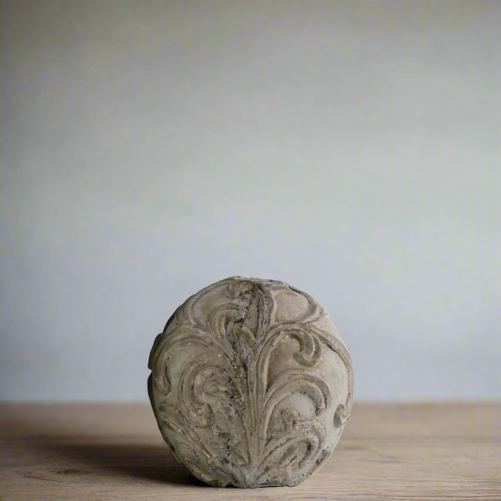 Allira Cement Ornamental Sphere with Embossed Swirl Design