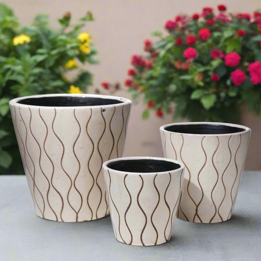 Huorra Wave Ceramic Planter Set (Set of 3)