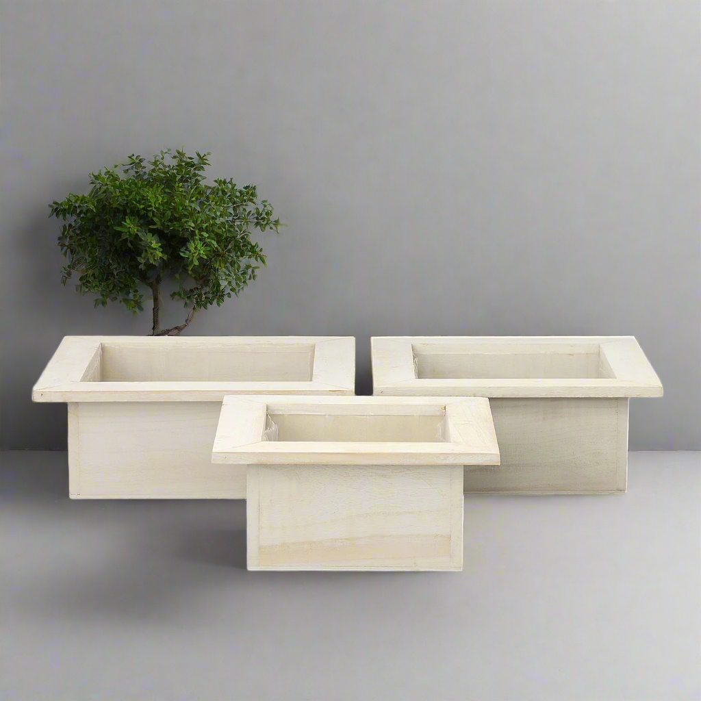 Ceynar Wooden Edge Square Planter Set (Set of 3)