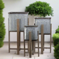 Alden Metal Square Planter Set with Wooden Stands (Set of 3)