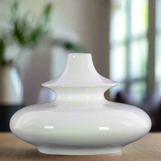 Alayna Ceramic Bellied Round Vase with Two-Tier Design