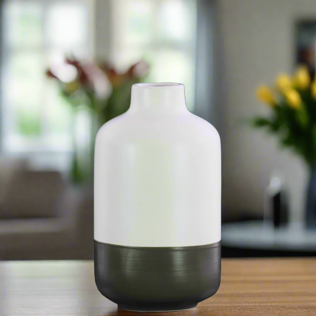 Bray Ceramic Round Bottle Vase with Banded Rim Base