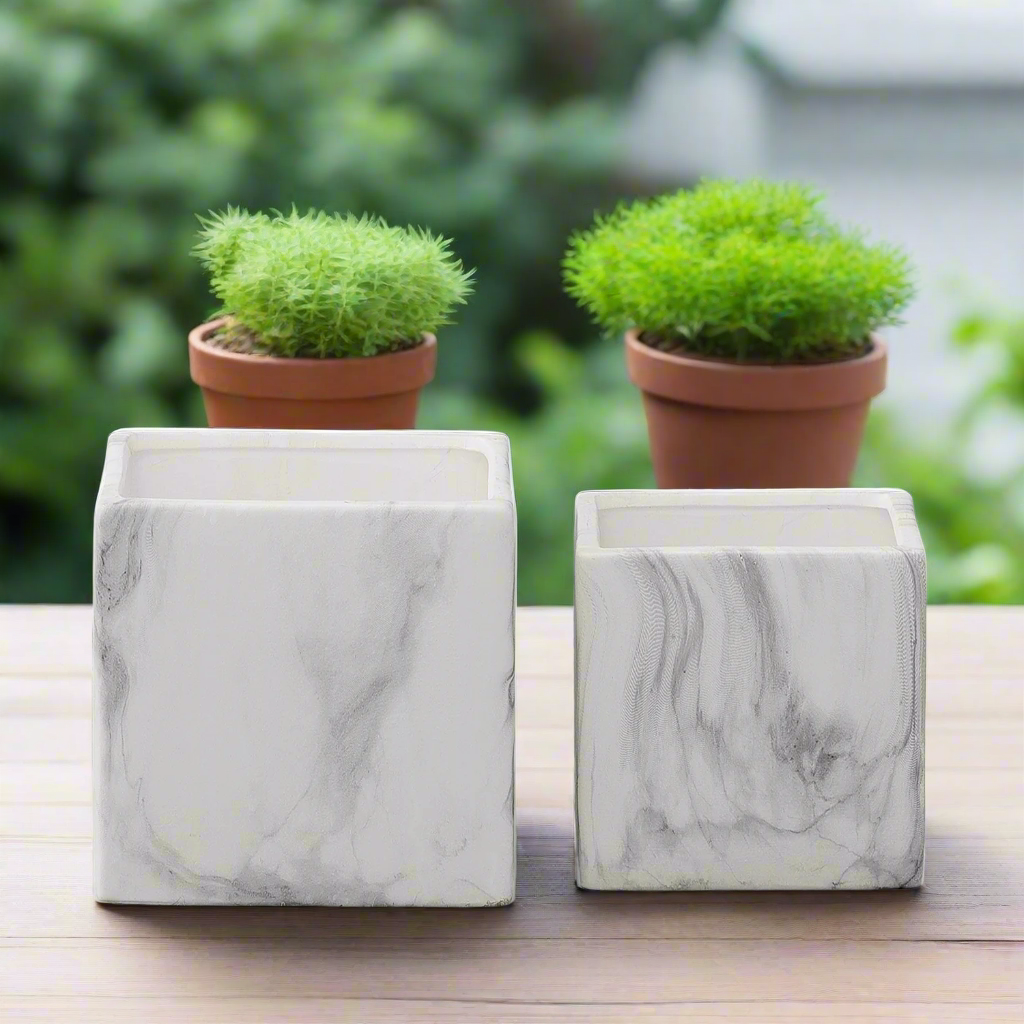 Marvello Black Marble Ceramic Square Pot (Set of 2)