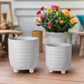 Varenne White Striped Tripod Planter Set (Set of 2)