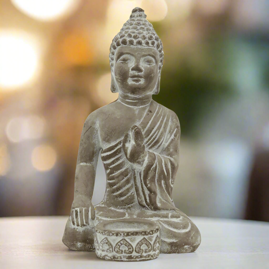 Kileigh Cement Buddha Figurine with Candle Holder