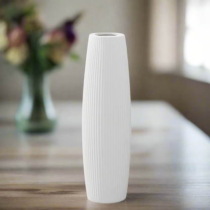 Carlisha Ceramic Bellied Round Vase with Ribbed Design and Tapered Bottom