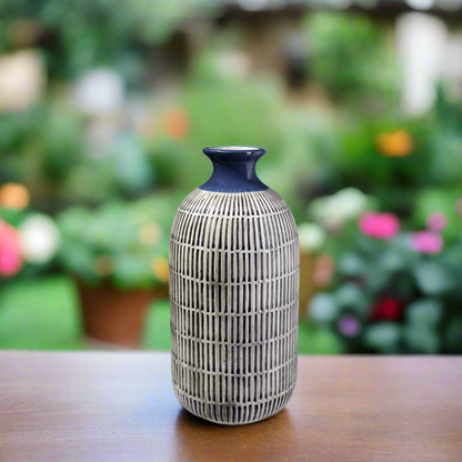 Samara Gloss Ceramic Striped Trumpet Vase