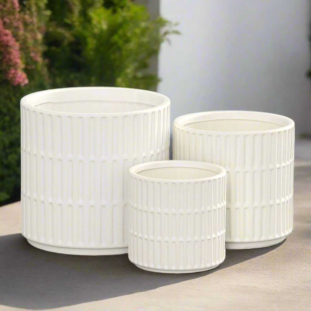 Perla Ceramic Round Planter Set (Set of 3)