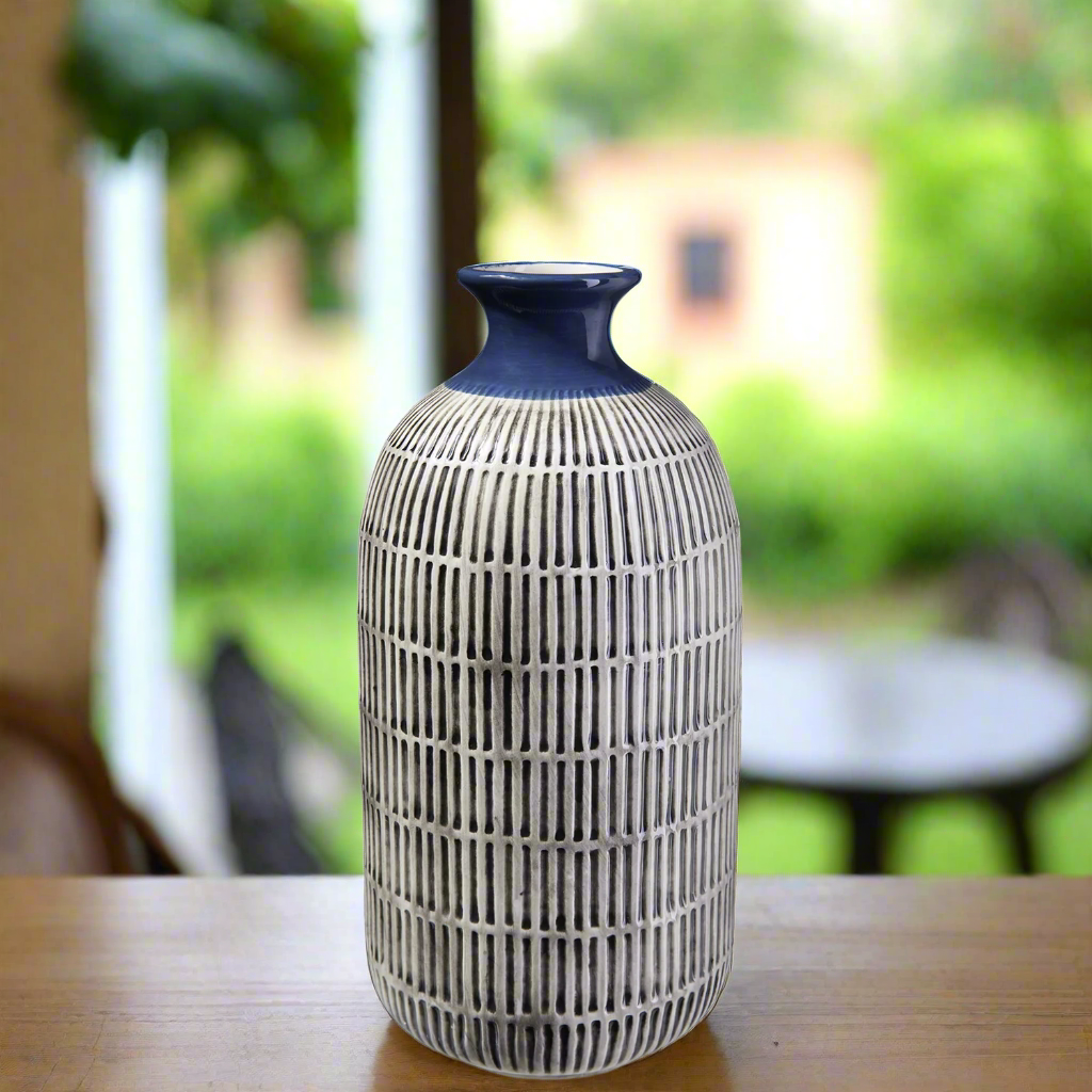 Samara Gloss Ceramic Striped Trumpet Vase