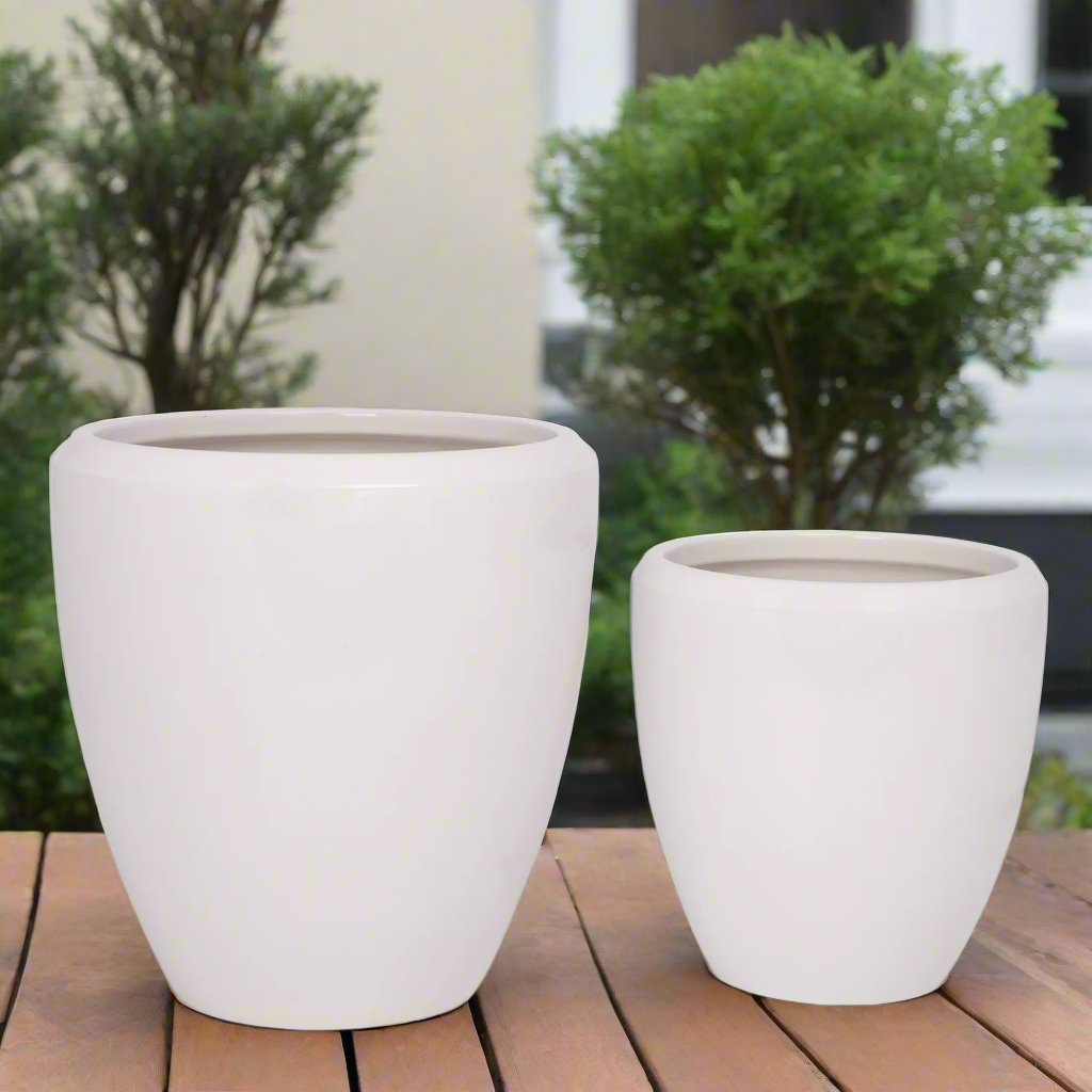 Zylar White Gloss Ceramic Planter Set (Set of 2)