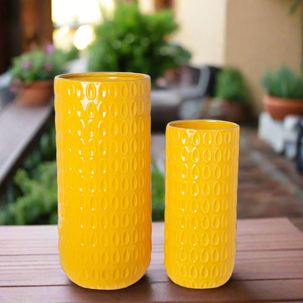 Cevira Tall Dash Line Ceramic Planter Set (Set of 2)