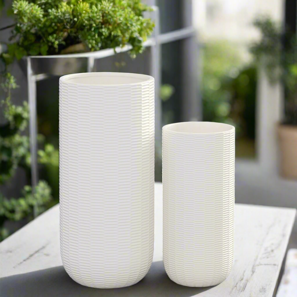 Cevira Tall Dash Line Ceramic Planter Set (Set of 2)