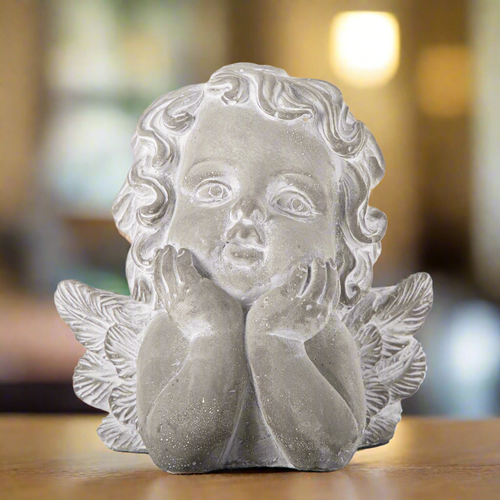 Cher-Lee Cement Cherubin Bust Figurine with Head Resting on Hand