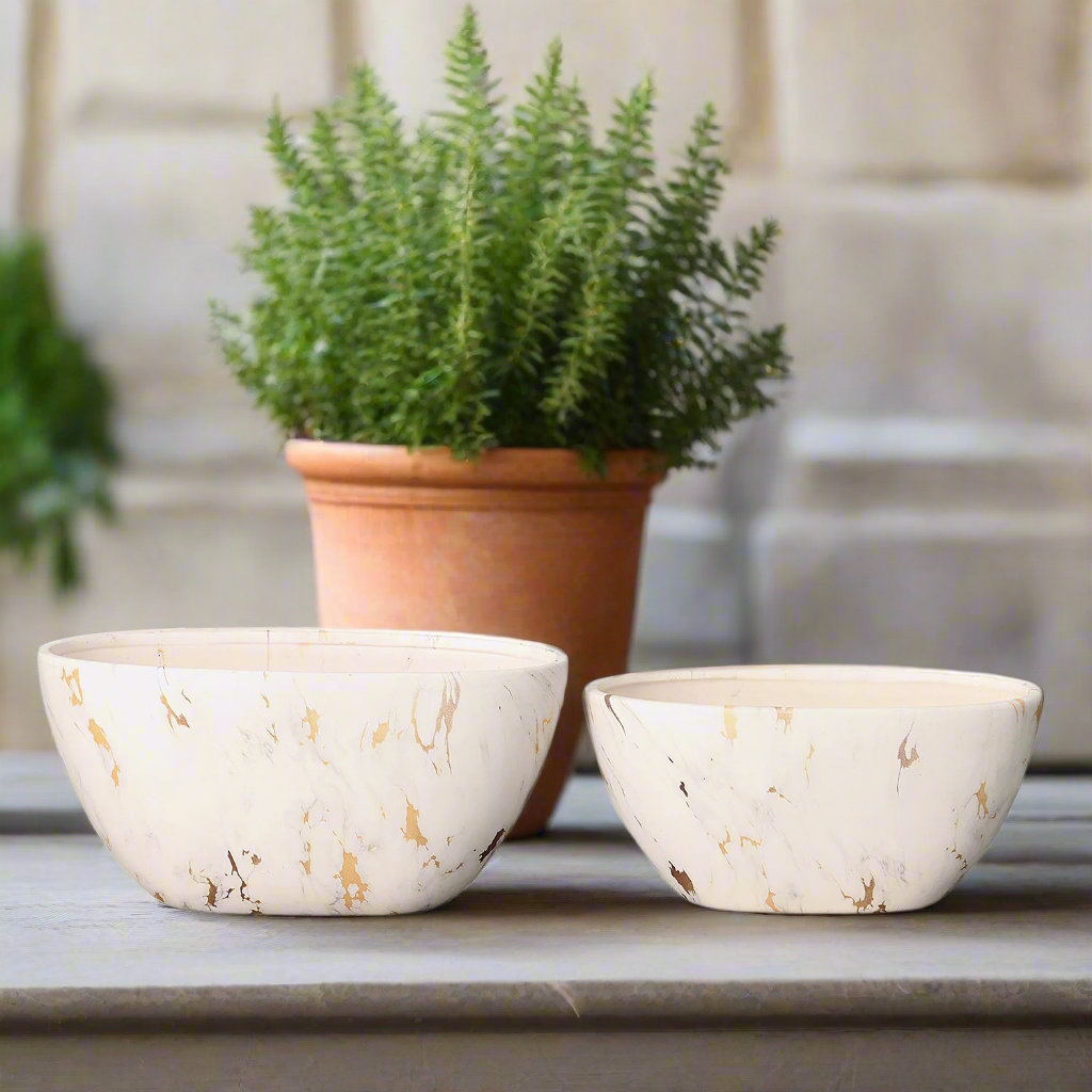Blair Handcrafted Ceramic Oval Planter Set (Set of Two)
