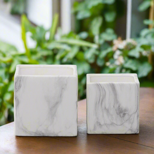 Marvello Black Marble Ceramic Square Pot (Set of 2)