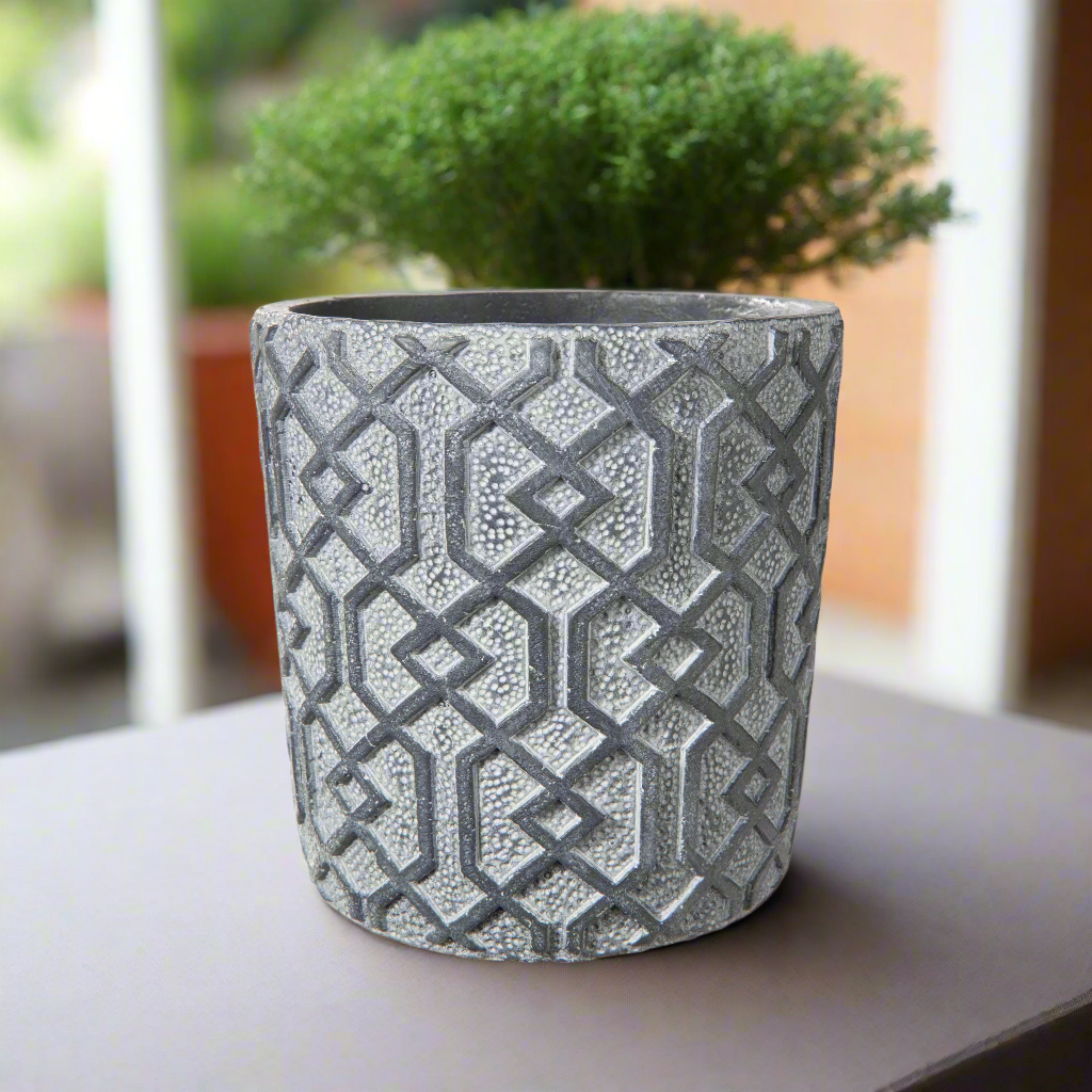 Vida Cement Embossed Round Pot