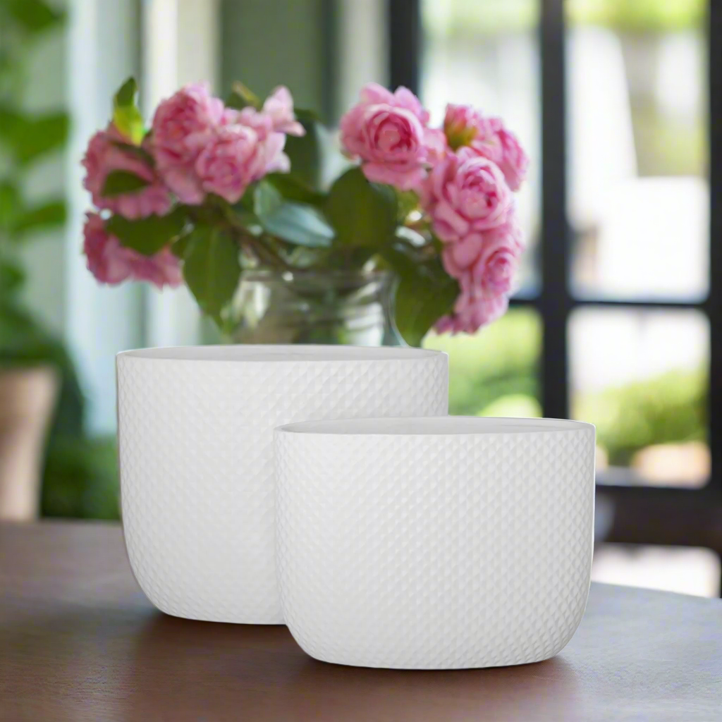 Deyara Embossed Diamond Oval Planter Set (Set of 2)
