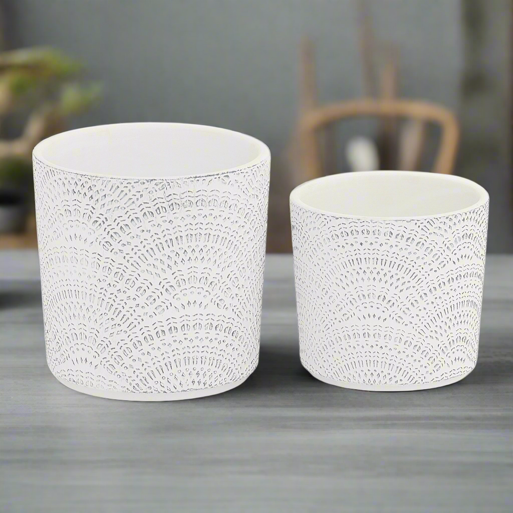 Selva Gray Cement Shell Texture Planter Set (Set of 2)