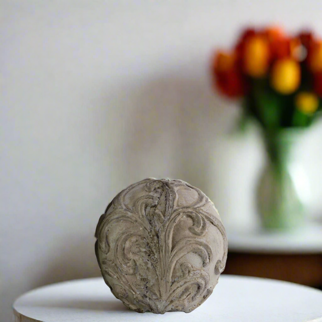 Allira Cement Ornamental Sphere with Embossed Swirl Design