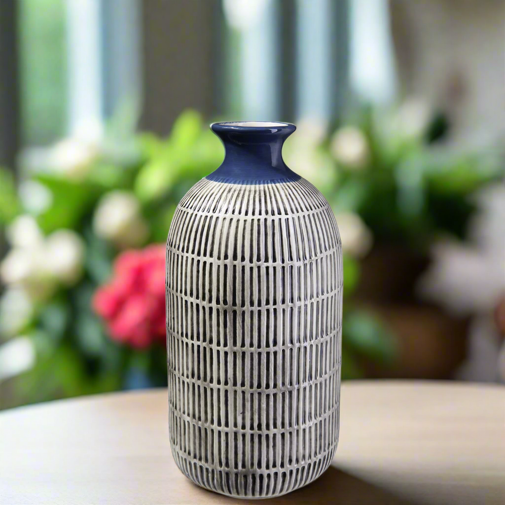 Samara Gloss Ceramic Striped Trumpet Vase