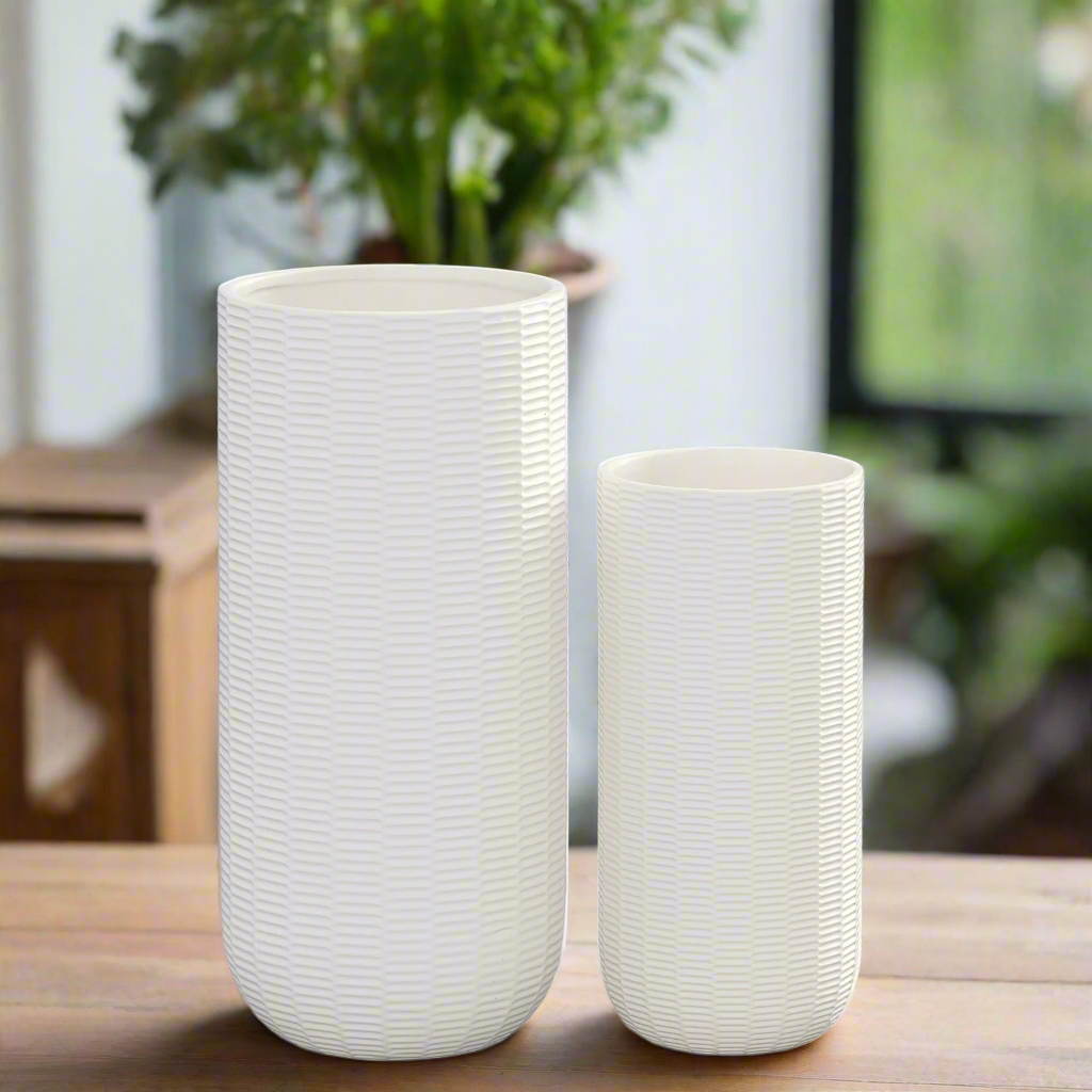 Cevira Tall Dash Line Ceramic Planter Set (Set of 2)
