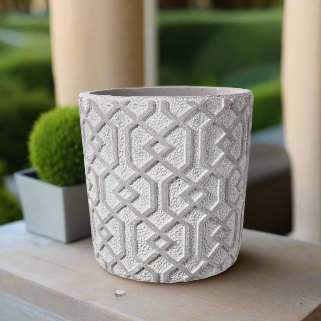 Vida Cement Embossed Round Pot