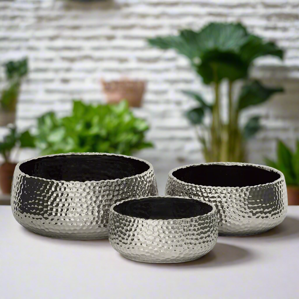 Zyros Hammered Ceramic Planter Set (Set of 3)